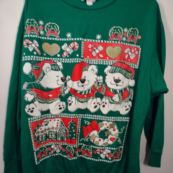 Tee Dee's - Green Holiday Christmas Bears Sweatshirt Size Med Made In USA. In pr - Picture 3 of 9